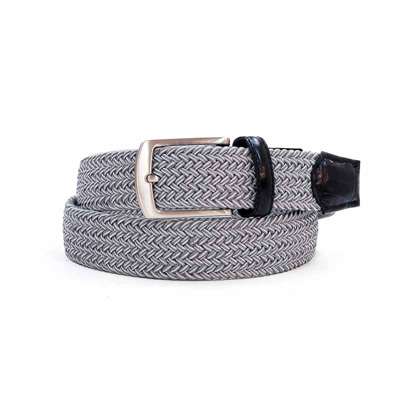 【ノストロアテュー】ゴムメッシュ ベルト 伸縮性 カジュアル クロコダイル型押し イタリア製帯 3.5cm幅 日本製